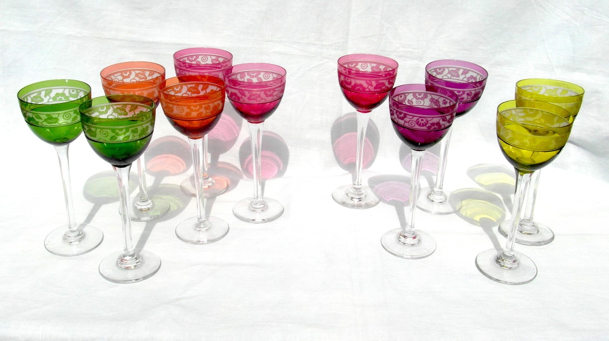 Suite de 11 verres gravés à l'acide art-déco "Cristal de Nancy", vers 1925, era daum Galle