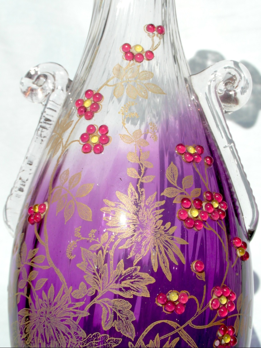 Original Legras Vase With Daisies And Embellishments, Circa 1900, Daum-galle Era