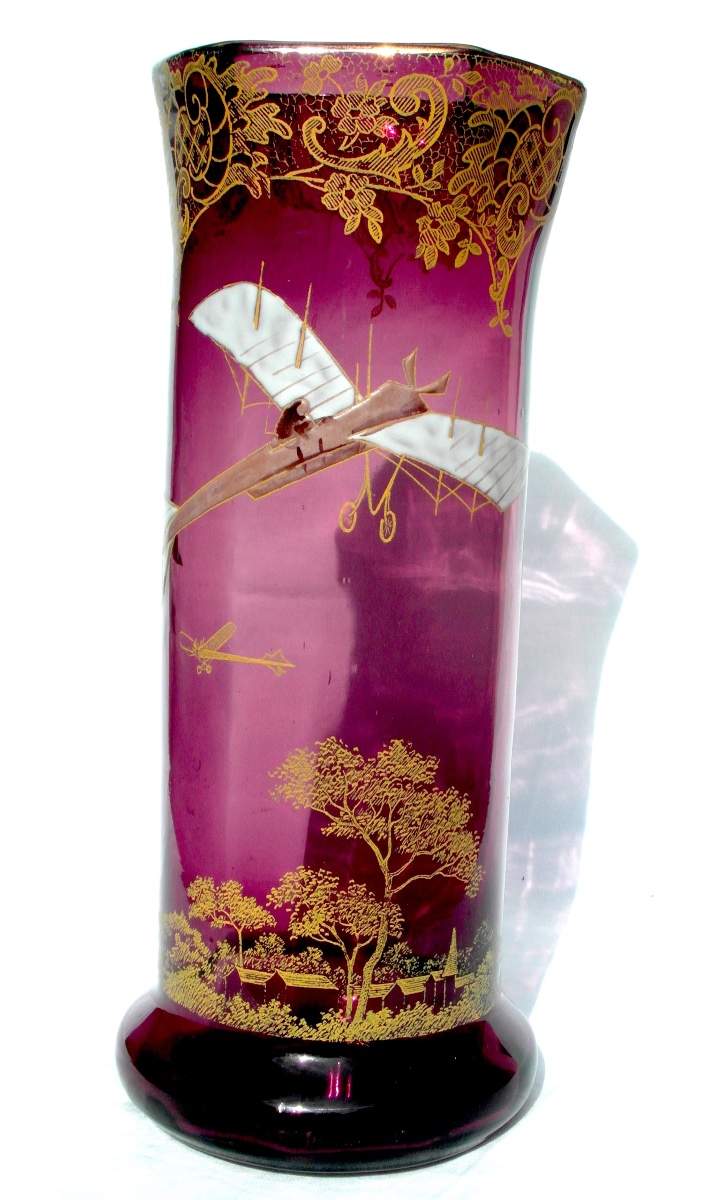 Vase 1900 Legras à décor d'un avion Monoplan, era dam galle art-Nouveau-photo-2
