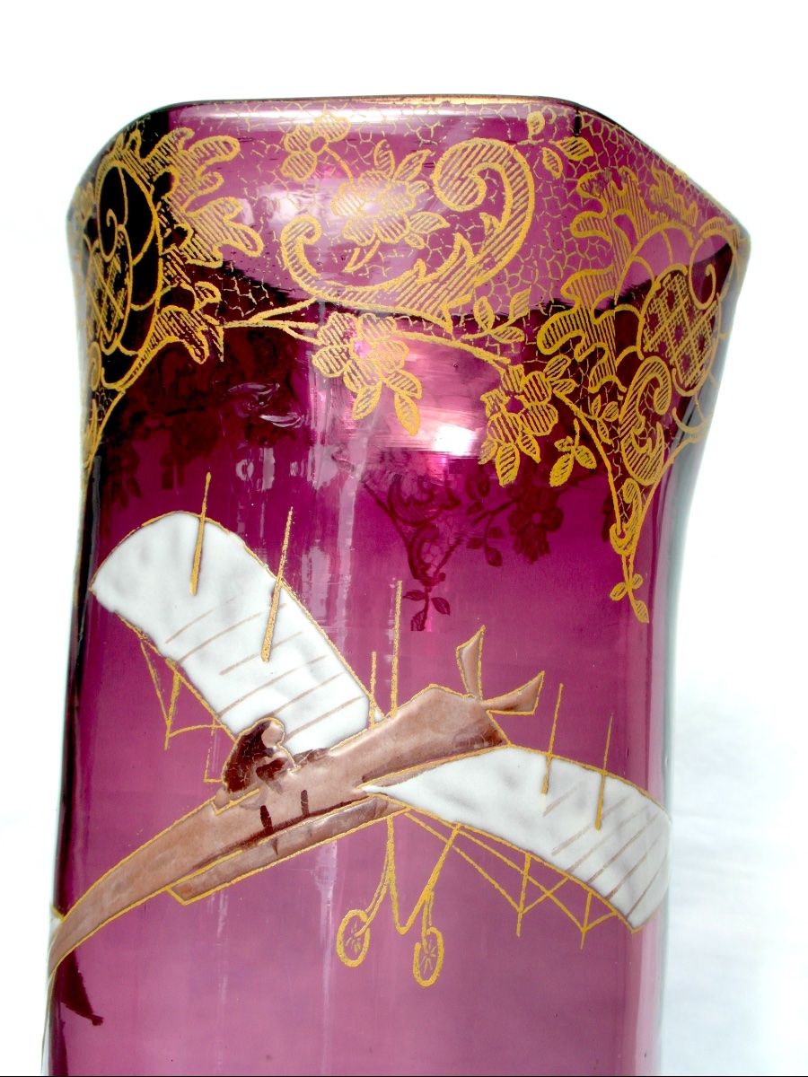 Vase 1900 Legras à décor d'un avion Monoplan, era dam galle art-Nouveau-photo-3
