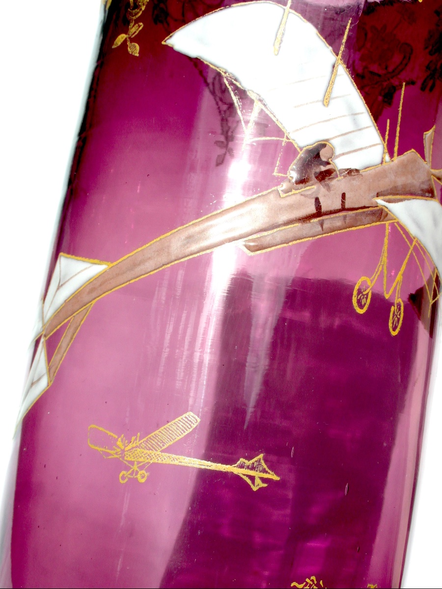 Vase 1900 Legras à décor d'un avion Monoplan, era dam galle art-Nouveau-photo-2