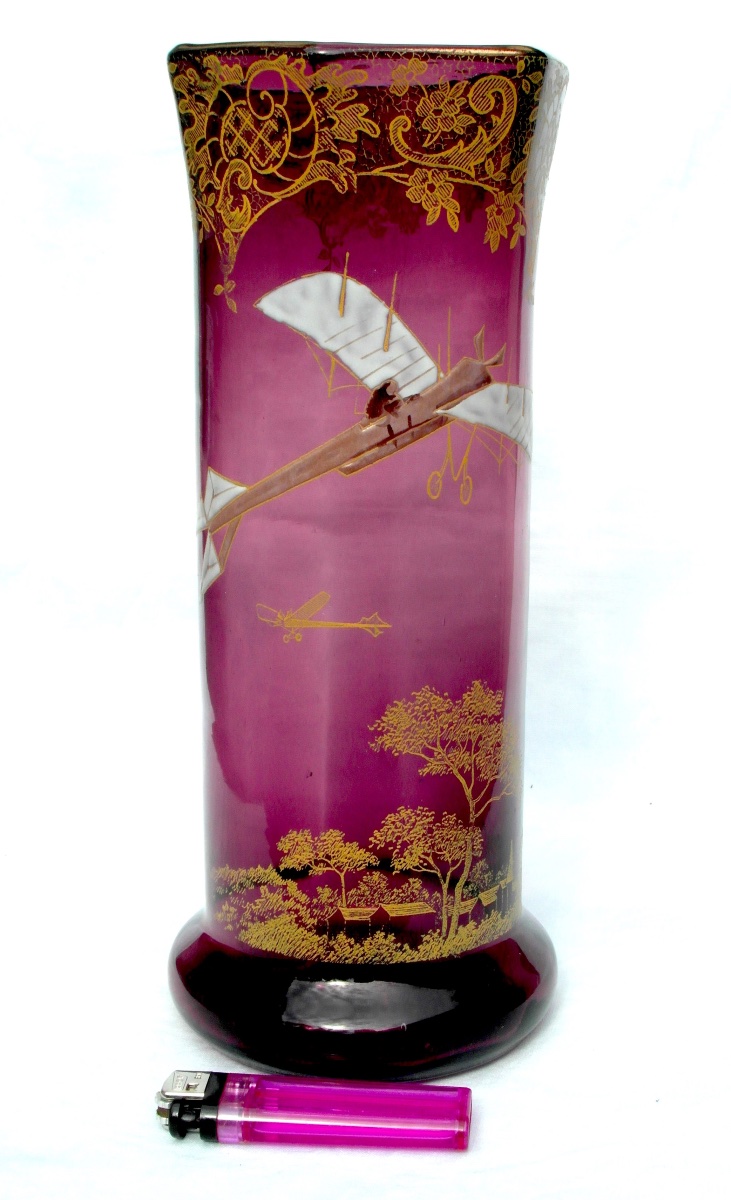 Vase 1900 Legras à décor d'un avion Monoplan, era dam galle art-Nouveau-photo-3