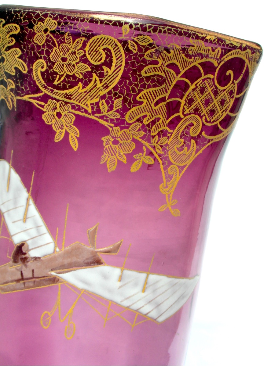 Vase 1900 Legras à décor d'un avion Monoplan, era dam galle art-Nouveau-photo-4