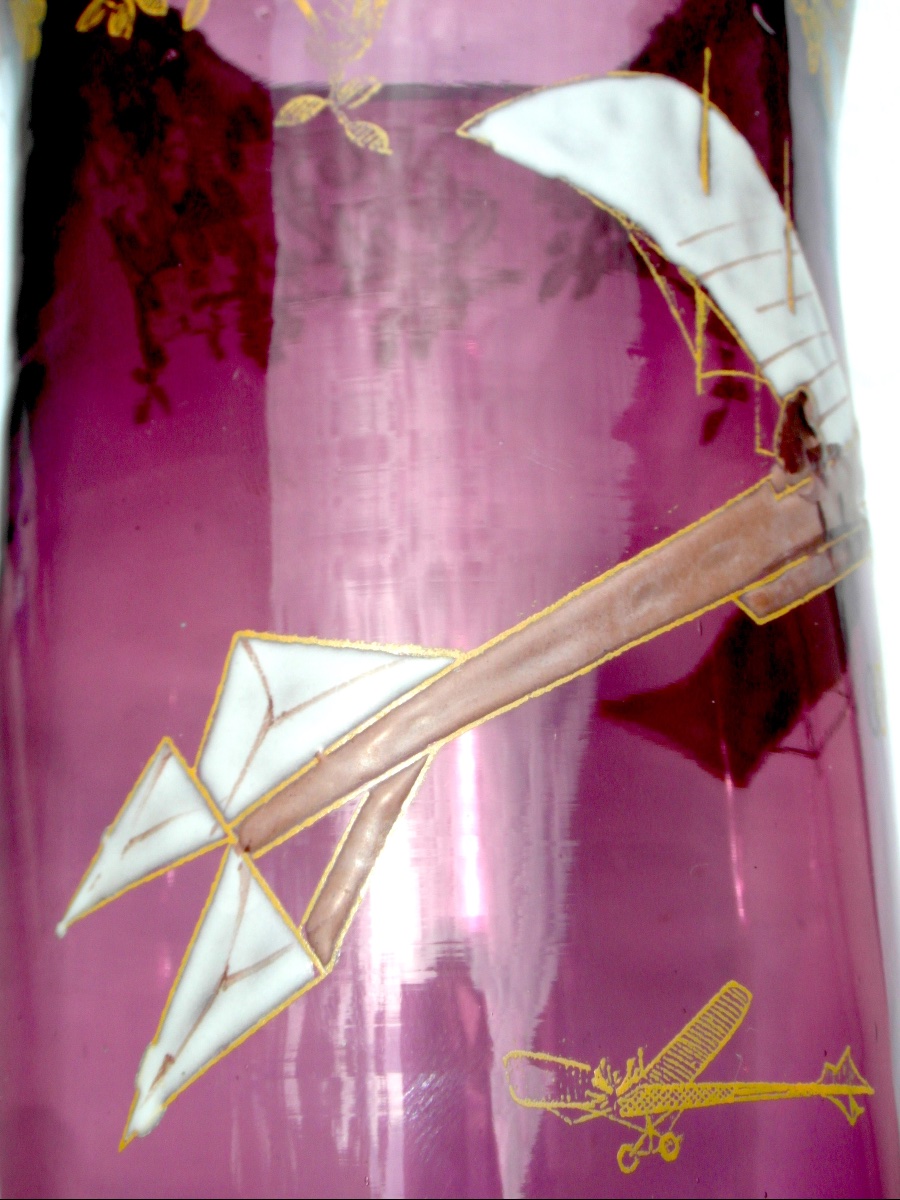 Vase 1900 Legras à décor d'un avion Monoplan, era dam galle art-Nouveau-photo-5
