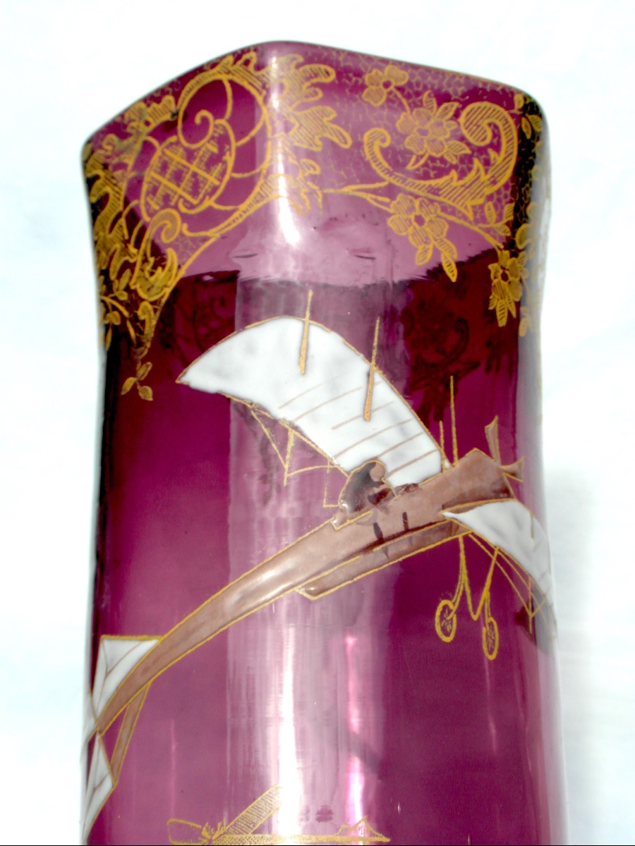 Vase 1900 Legras à décor d'un avion Monoplan, era dam galle art-Nouveau-photo-6
