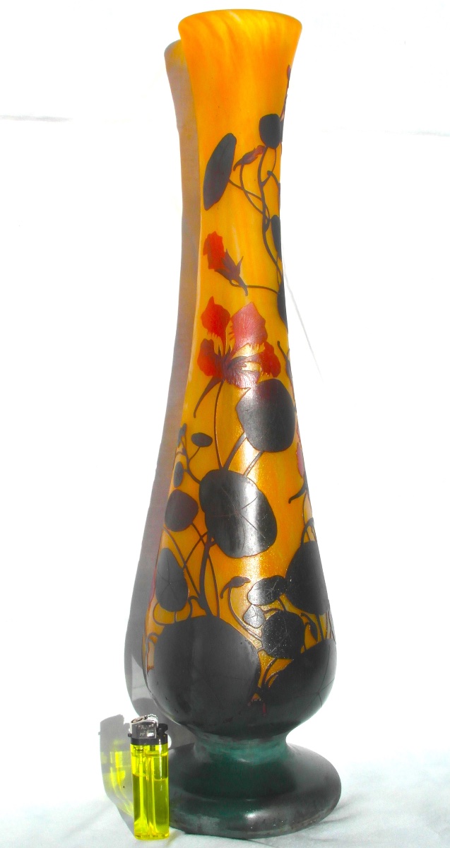 Large Daum Vase With Red Nasturtiums, 52 Cm, In Perfect Condition, Era Galle, 1900 -photo-2