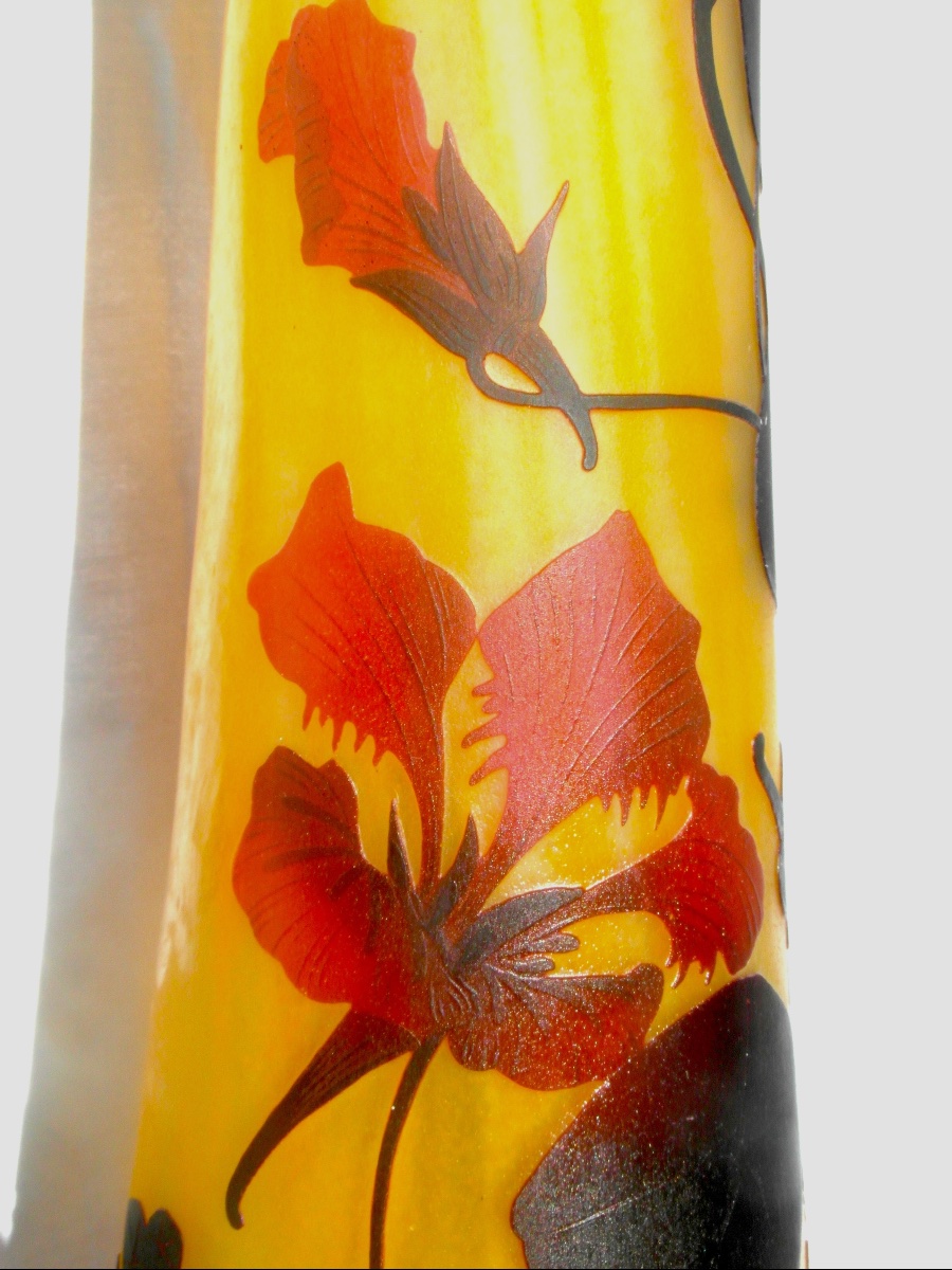 Large Daum Vase With Red Nasturtiums, 52 Cm, In Perfect Condition, Era Galle, 1900 -photo-3