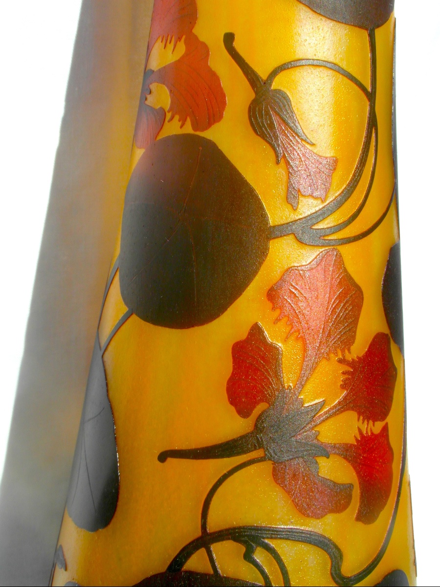 Large Daum Vase With Red Nasturtiums, 52 Cm, In Perfect Condition, Era Galle, 1900 -photo-4