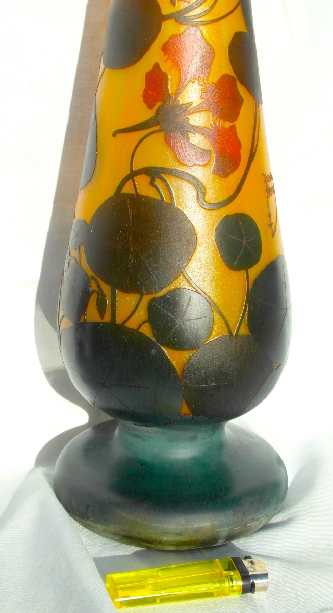 Large Daum Vase With Red Nasturtiums, 52 Cm, In Perfect Condition, Era Galle, 1900 -photo-1