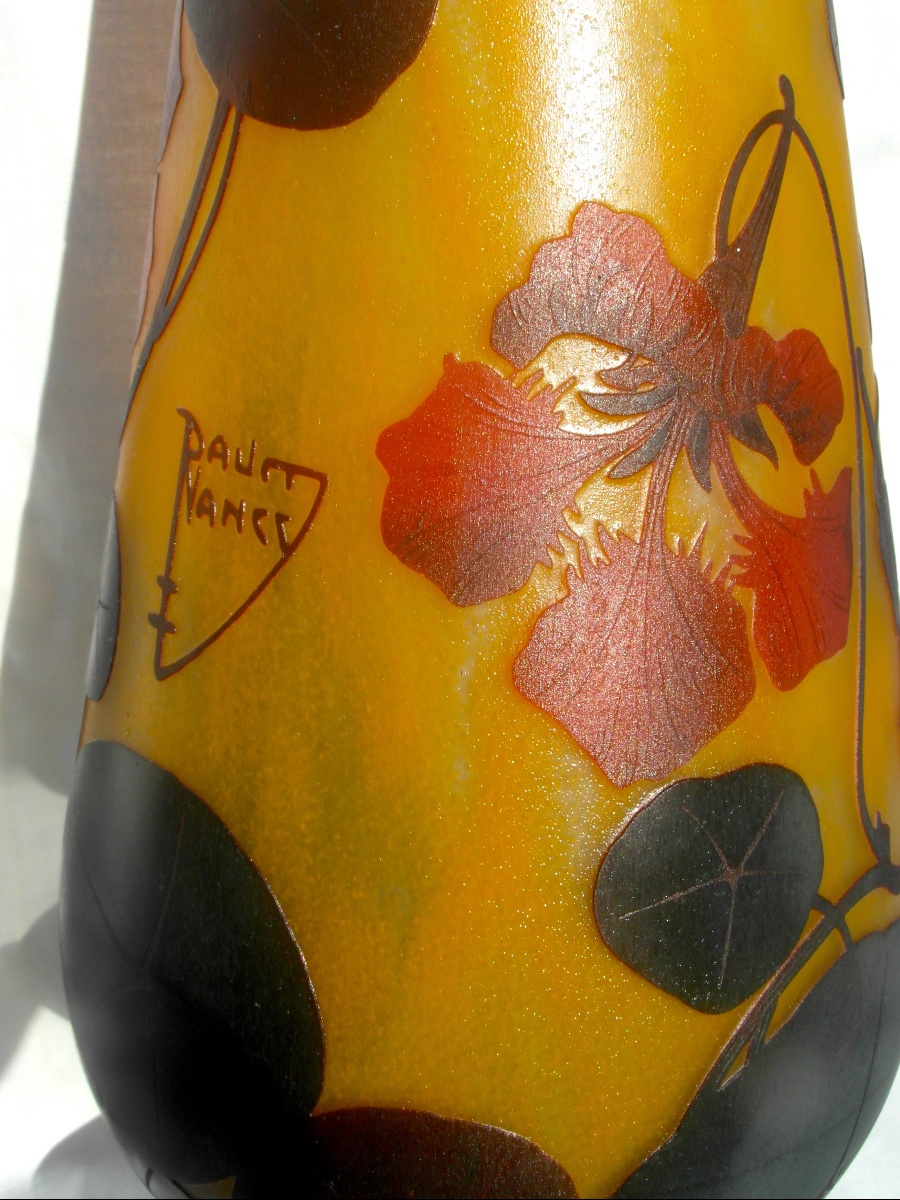 Large Daum Vase With Red Nasturtiums, 52 Cm, In Perfect Condition, Era Galle, 1900 -photo-2