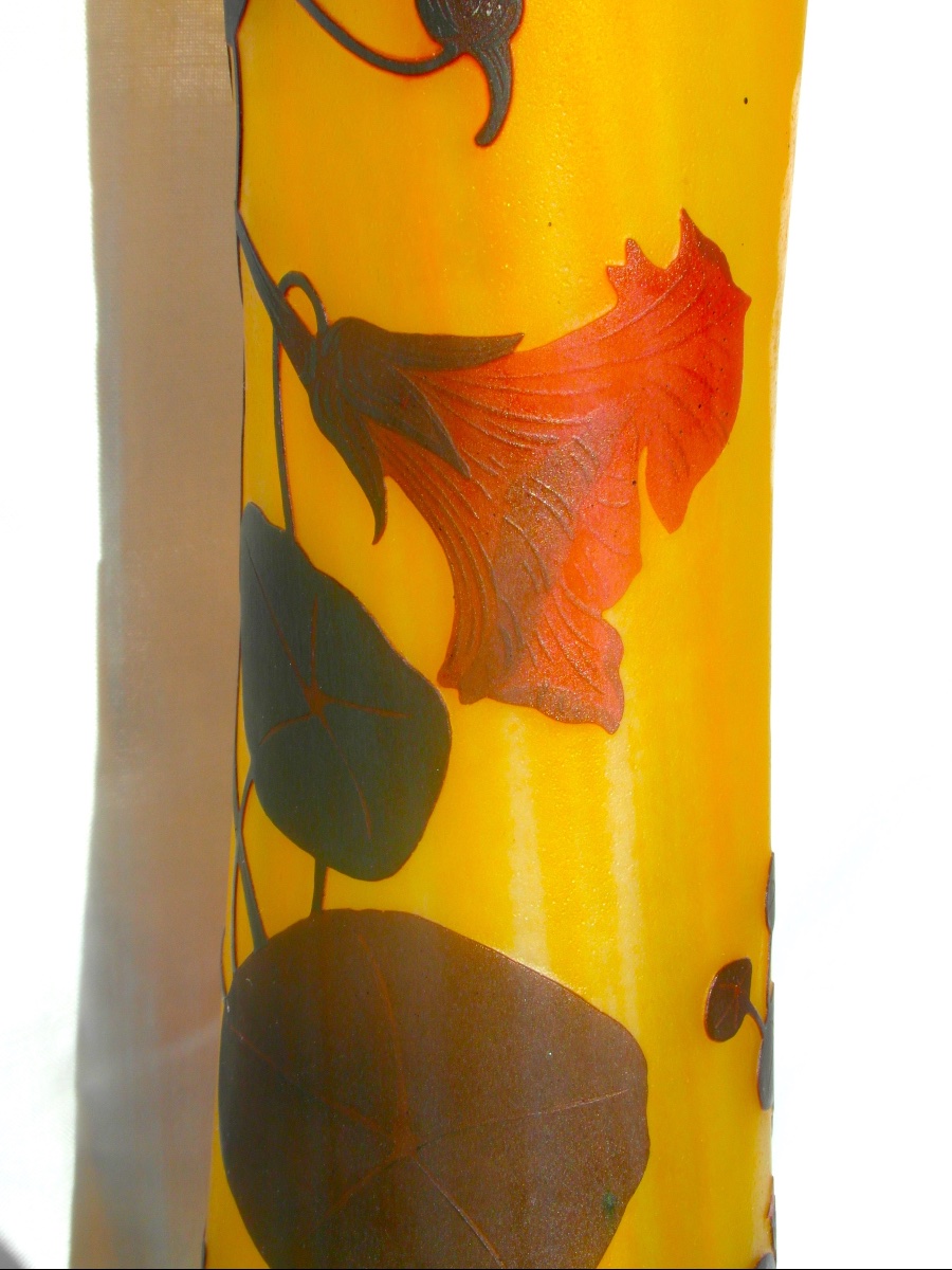 Large Daum Vase With Red Nasturtiums, 52 Cm, In Perfect Condition, Era Galle, 1900 -photo-3
