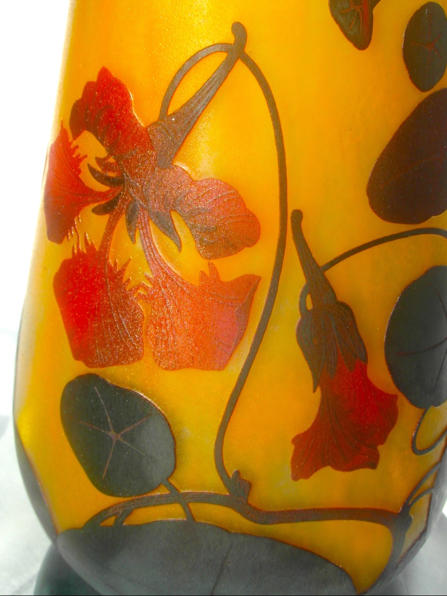 Large Daum Vase With Red Nasturtiums, 52 Cm, In Perfect Condition, Era Galle, 1900 -photo-4