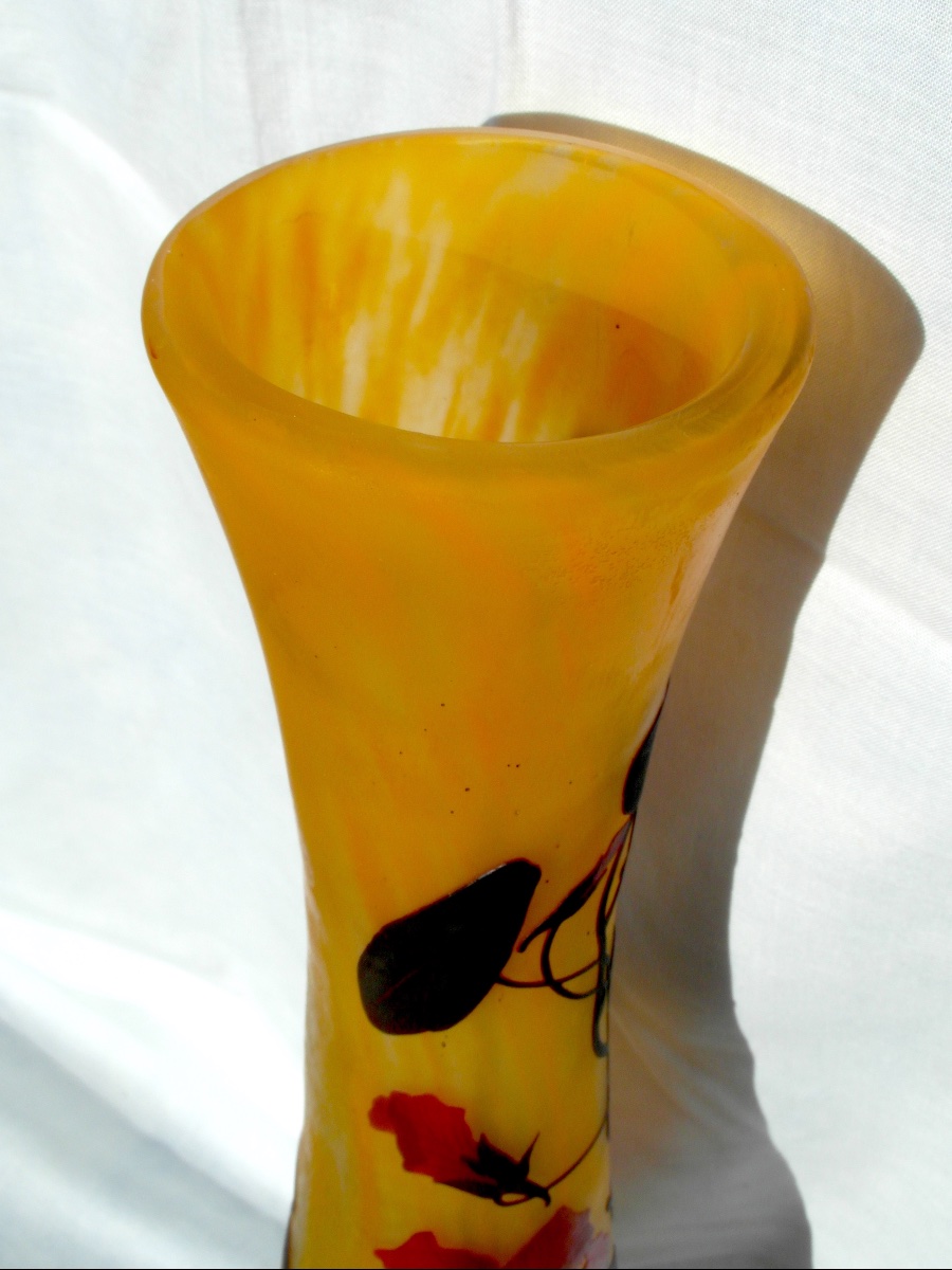 Large Daum Vase With Red Nasturtiums, 52 Cm, In Perfect Condition, Era Galle, 1900 -photo-6