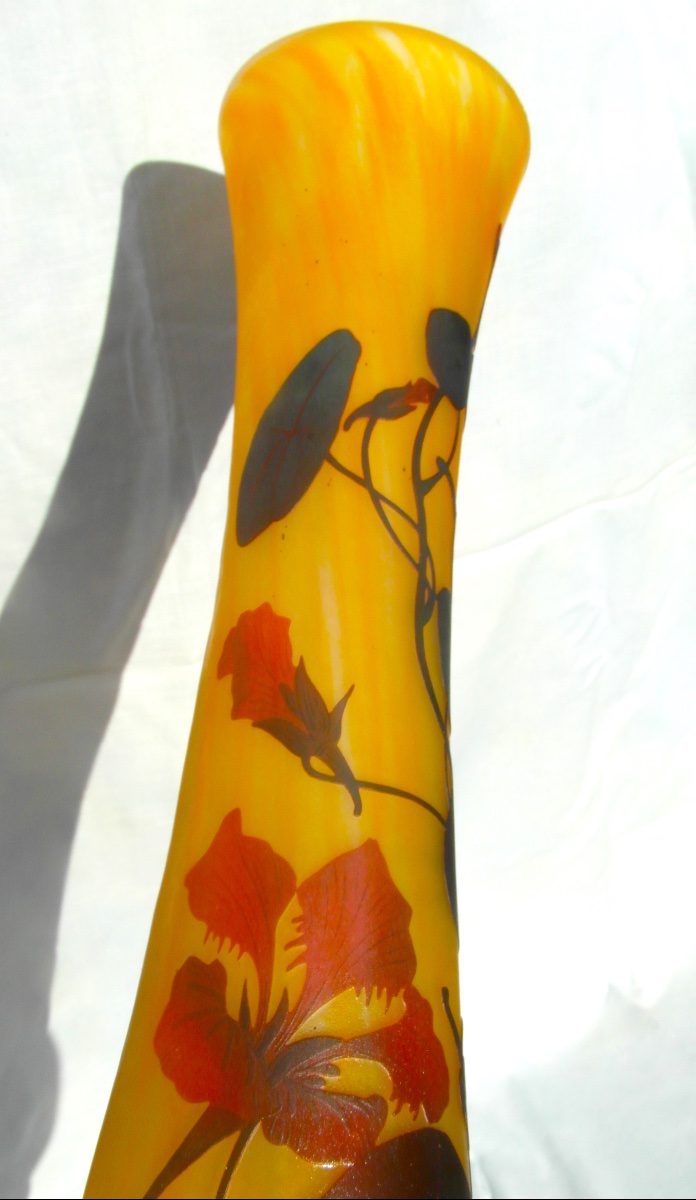 Large Daum Vase With Red Nasturtiums, 52 Cm, In Perfect Condition, Era Galle, 1900 -photo-7