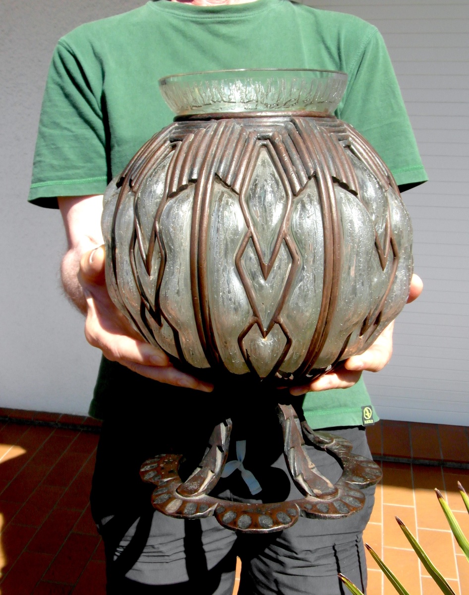 Important vase Art-déco Daum Et Majorelle, Parfait, 37 Cm, 10 Kilos, Era Galle 1920-photo-4