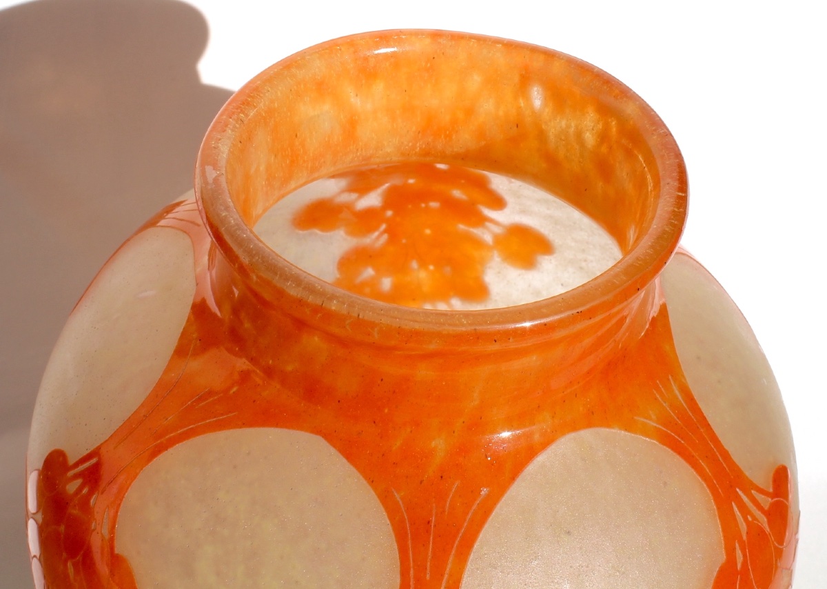 Large Art Deco Vase By Schneider Le Verre Français, "date Palms" Design, Era Daum Galle, 1920-photo-3