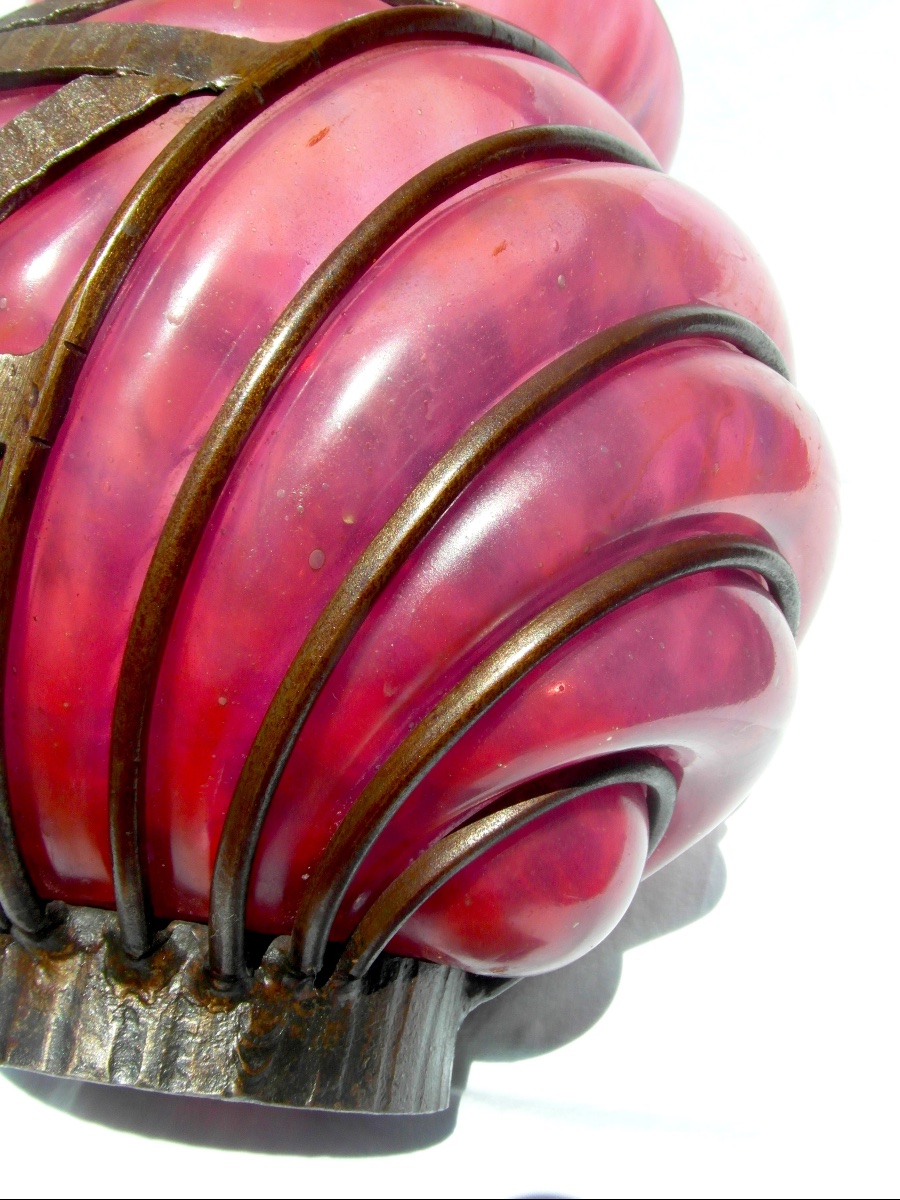 Gros vase art-deco avec monture fer forgé par Daum et Majorelle, vers 1925, era Galle-photo-1