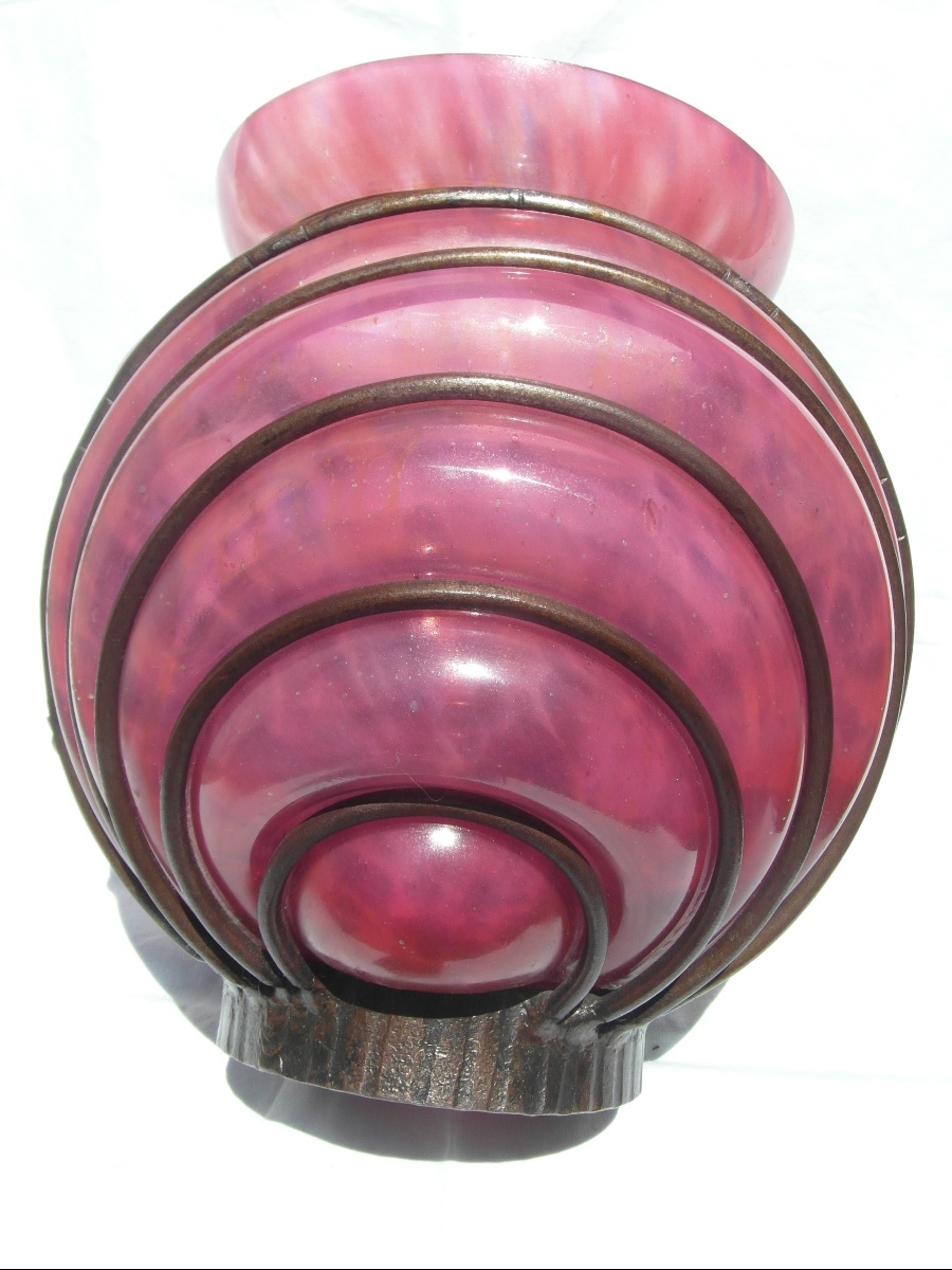 Gros vase art-deco avec monture fer forgé par Daum et Majorelle, vers 1925, era Galle-photo-3