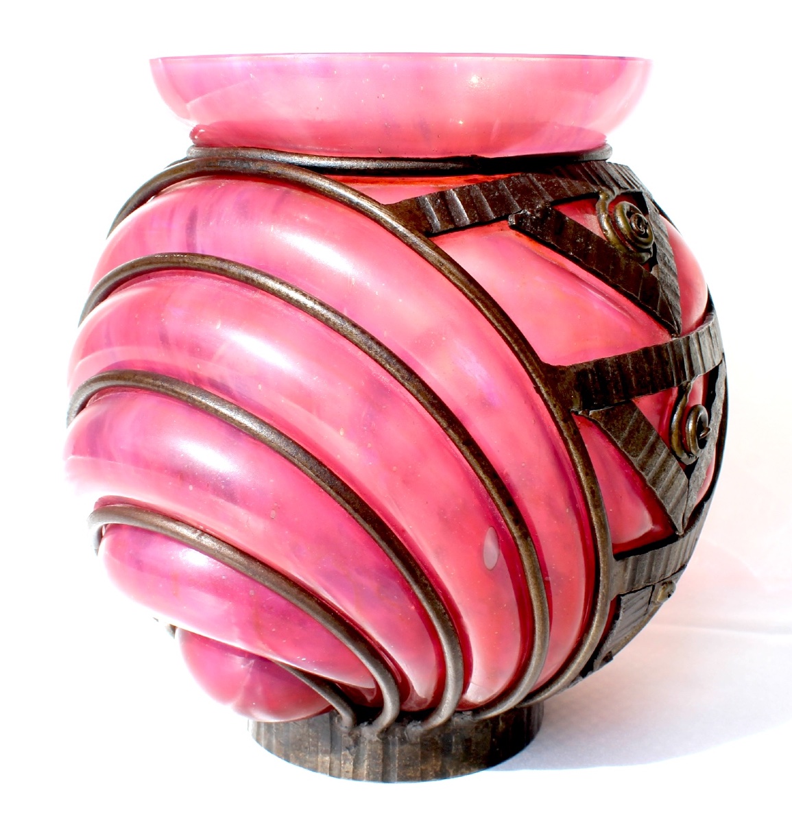 Gros vase art-deco avec monture fer forgé par Daum et Majorelle, vers 1925, era Galle-photo-6
