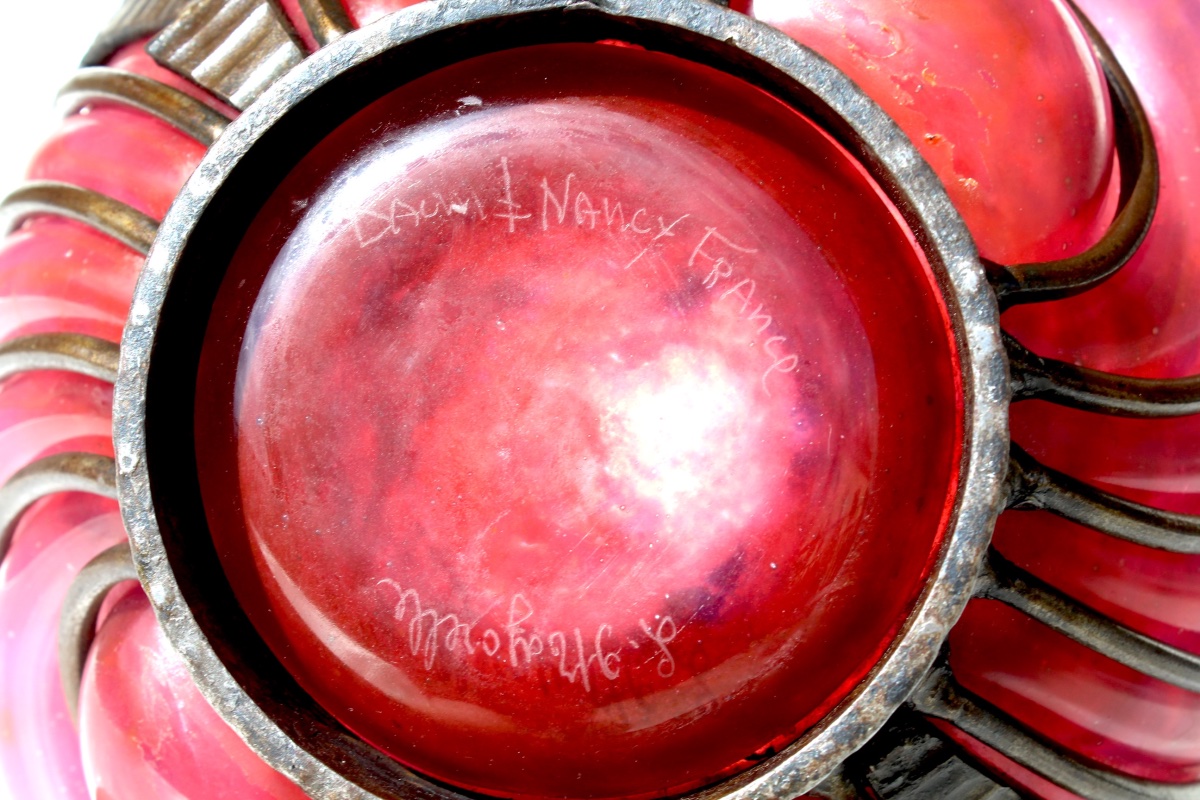 Gros vase art-deco avec monture fer forgé par Daum et Majorelle, vers 1925, era Galle-photo-8