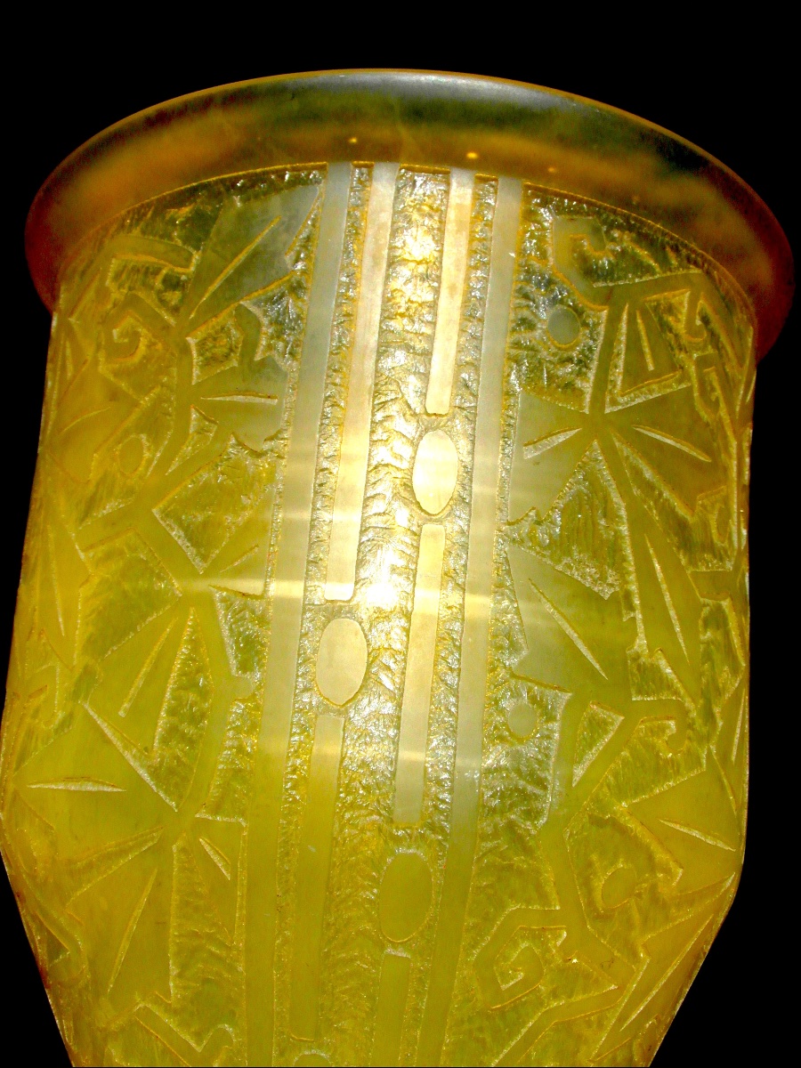 Large Daum Art Deco Vase With An Engraved "stylized Foliage" Design, Perfect, Era Galle 1925-photo-4