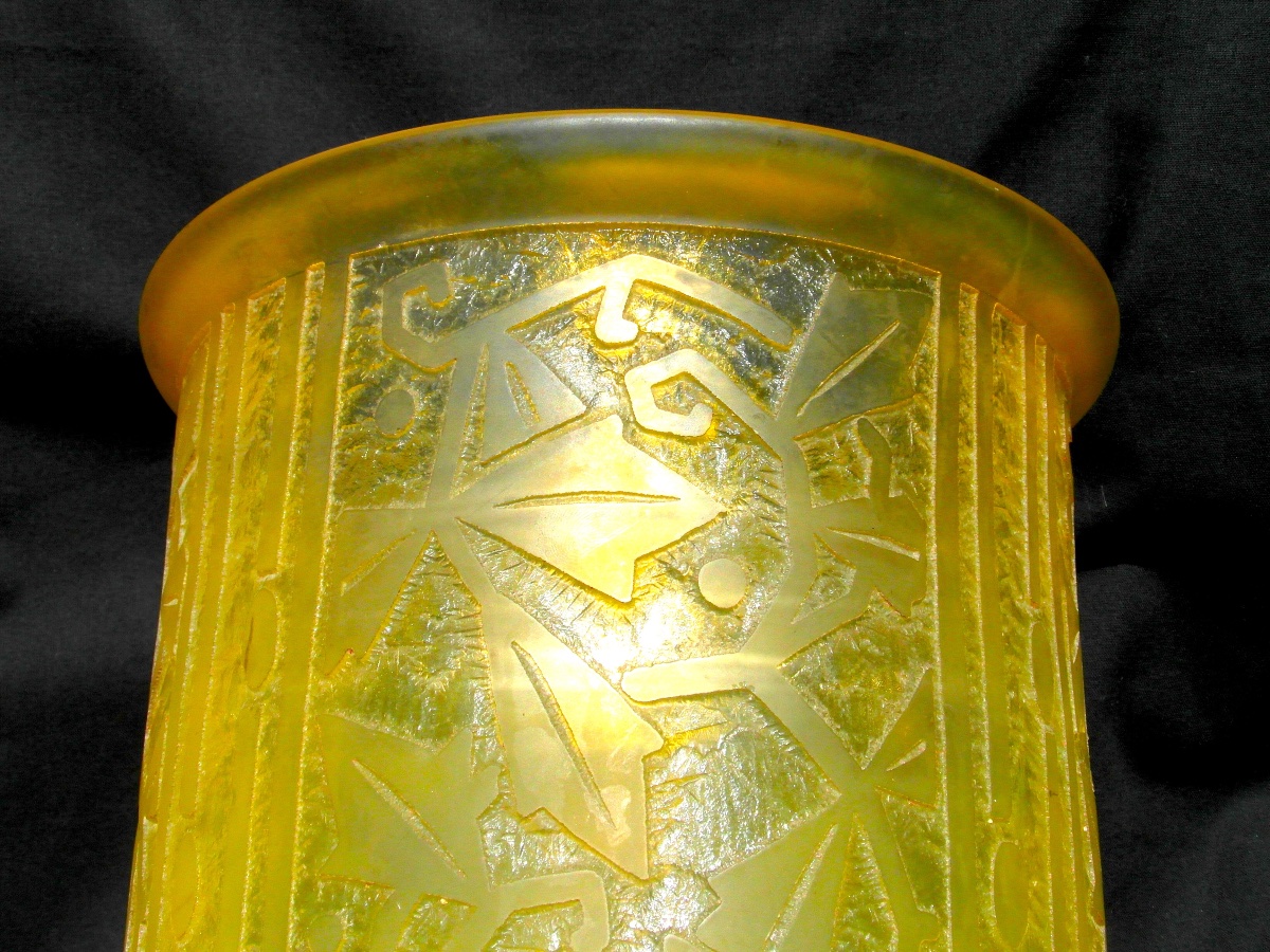 Large Daum Art Deco Vase With An Engraved "stylized Foliage" Design, Perfect, Era Galle 1925-photo-1