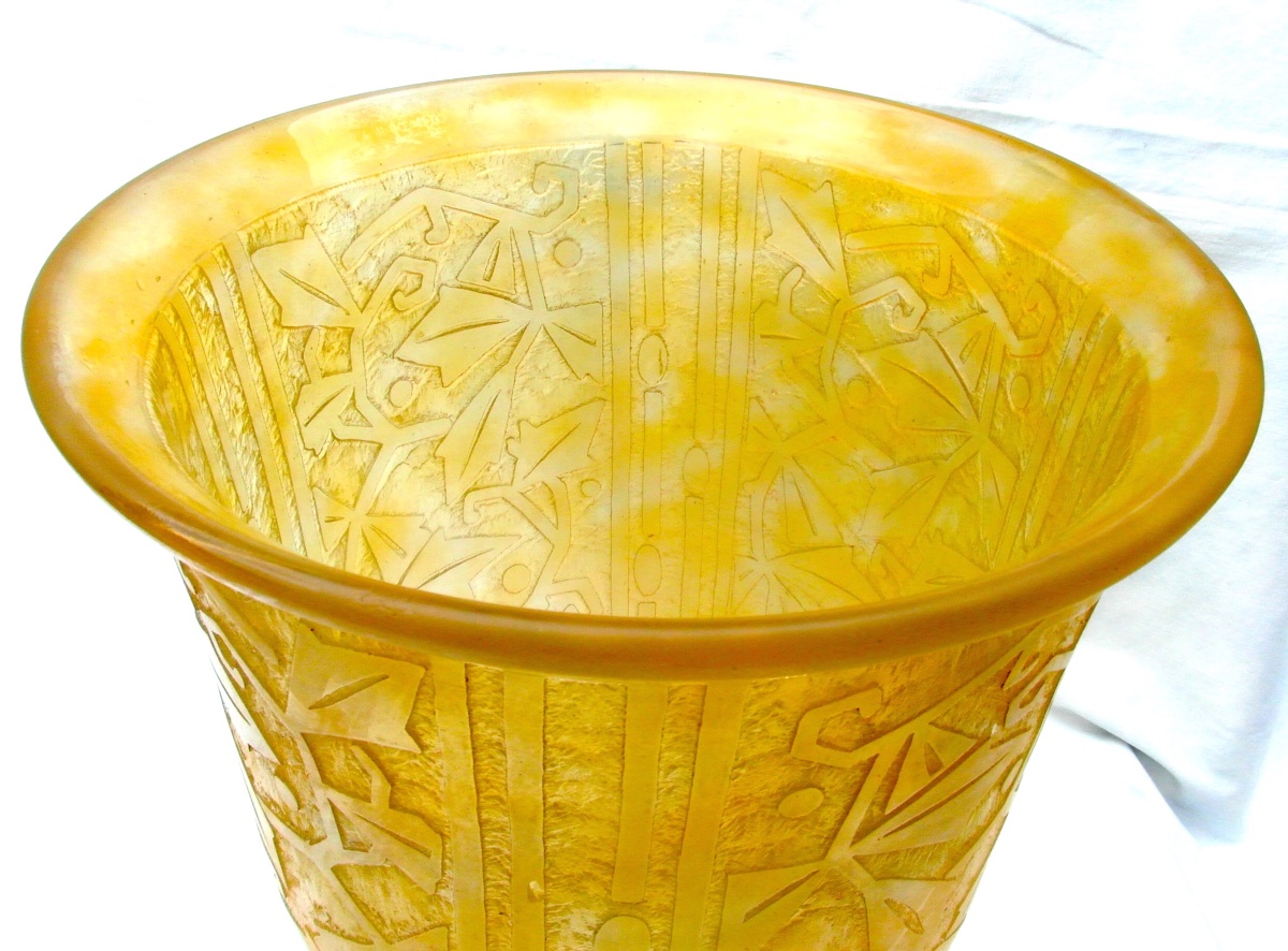 Large Daum Art Deco Vase With An Engraved "stylized Foliage" Design, Perfect, Era Galle 1925-photo-2