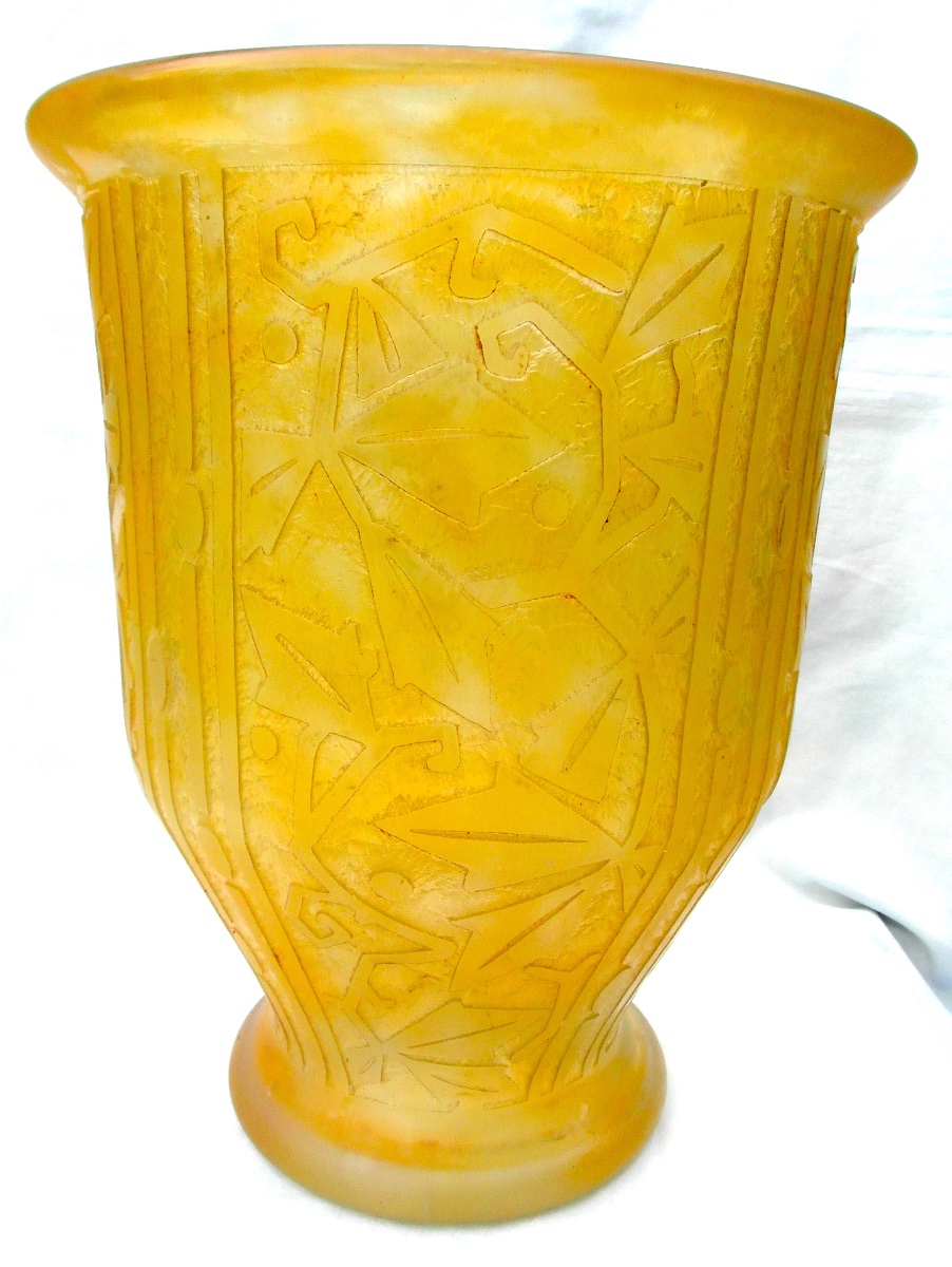 Large Daum Art Deco Vase With An Engraved "stylized Foliage" Design, Perfect, Era Galle 1925-photo-3