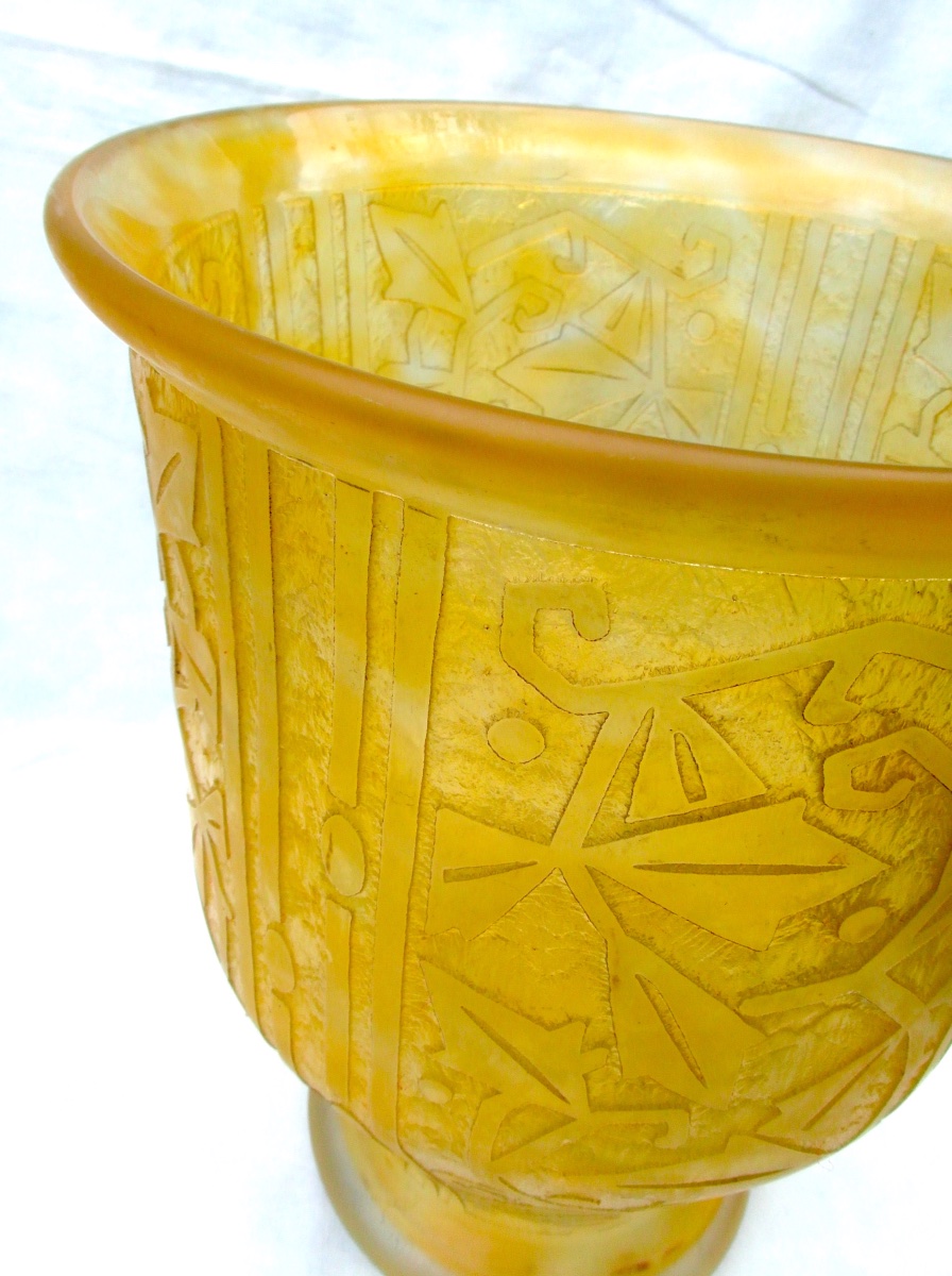 Large Daum Art Deco Vase With An Engraved "stylized Foliage" Design, Perfect, Era Galle 1925-photo-5