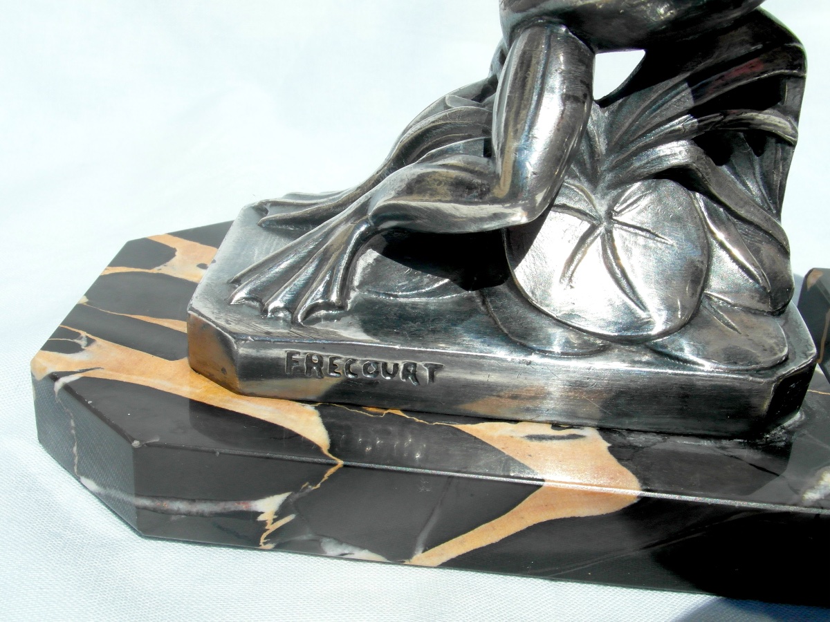 Pair Of Art Deco Bookends With Frog Motifs By Frécourt, Era Daum Marionnet, 1920-photo-1