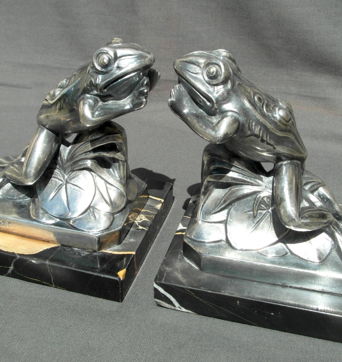 Pair Of Art Deco Bookends With Frog Motifs By Frécourt, Era Daum Marionnet, 1920-photo-5
