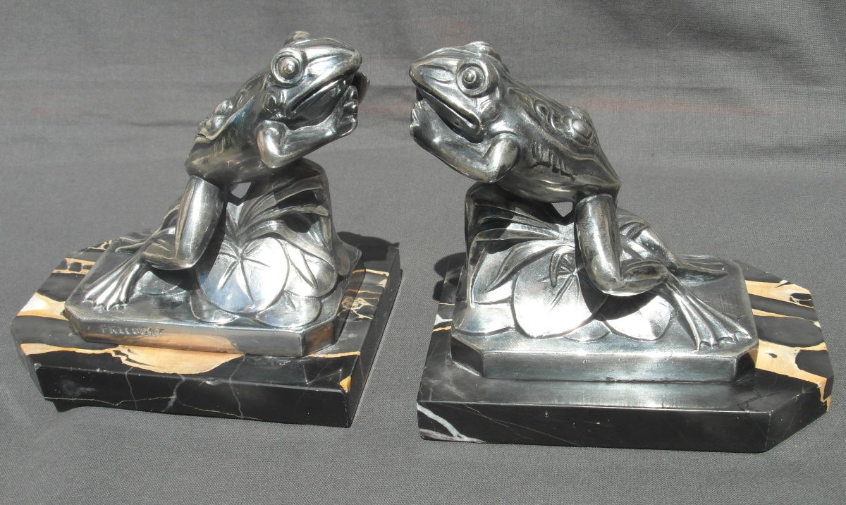 Pair Of Art Deco Bookends With Frog Motifs By Frécourt, Era Daum Marionnet, 1920-photo-6