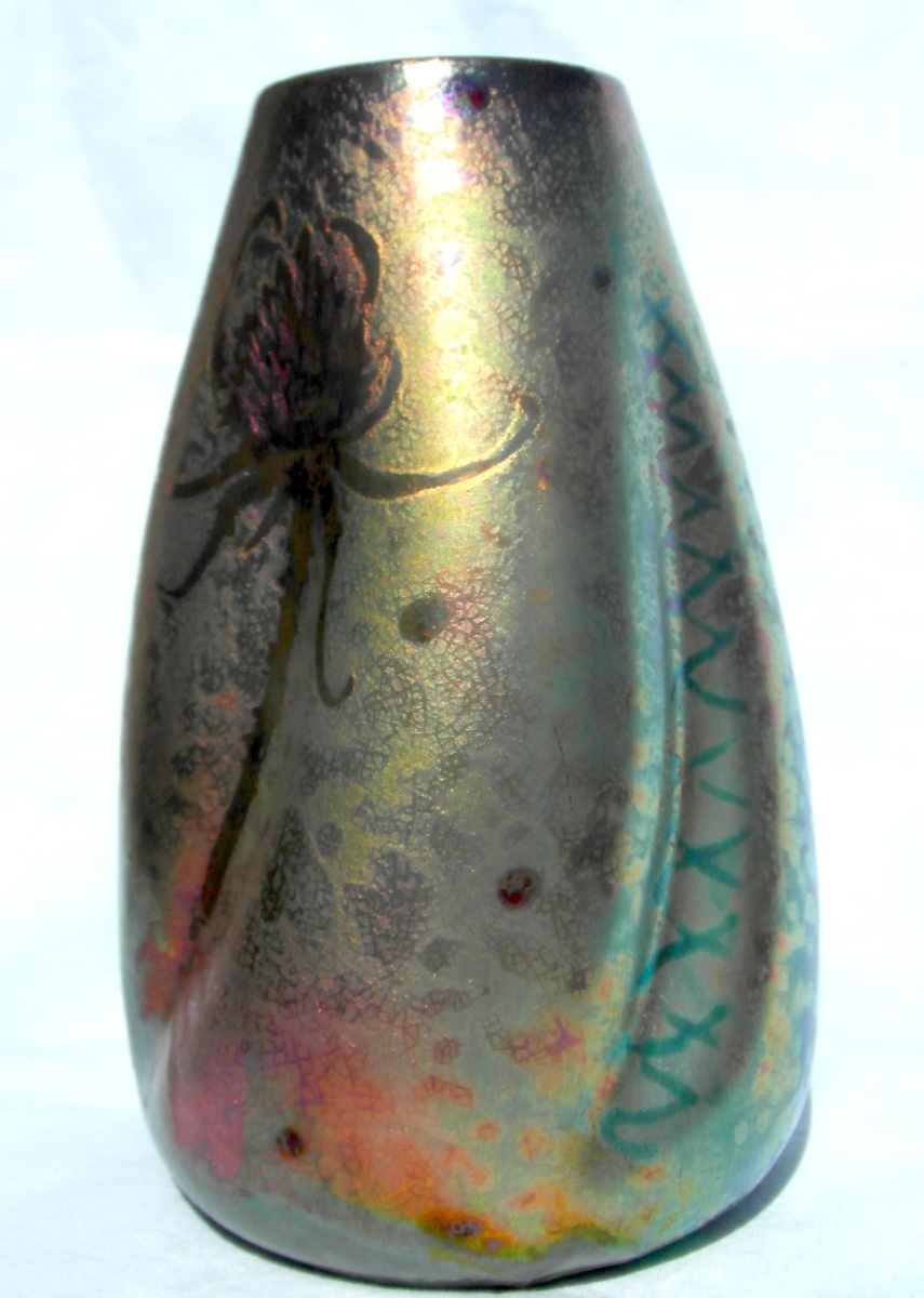 Rare vase aux chardons en céramique irisée Aire-Belle, , vers 1900, parfait era Massier Daum -photo-4