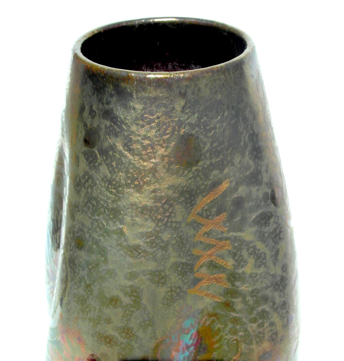 Rare vase aux chardons en céramique irisée Aire-Belle, , vers 1900, parfait era Massier Daum -photo-2