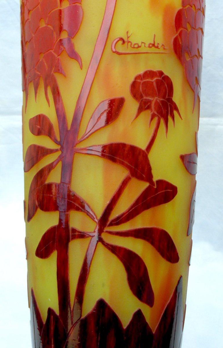 Large Peony-patterned Vase By Le Verre Français Charder, 38.5 Cm, Era Daum Galle Art Deco-photo-7