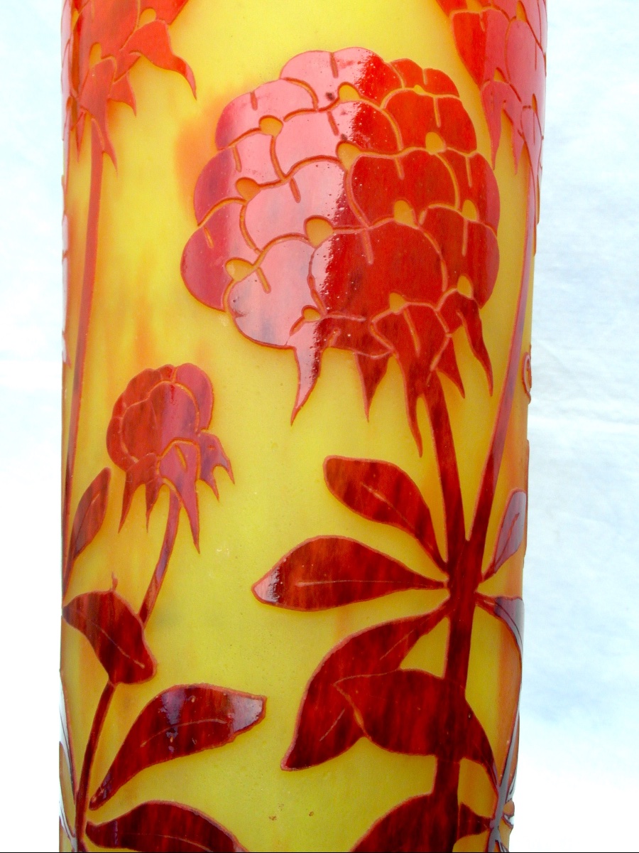 Large Peony-patterned Vase By Le Verre Français Charder, 38.5 Cm, Era Daum Galle Art Deco-photo-8