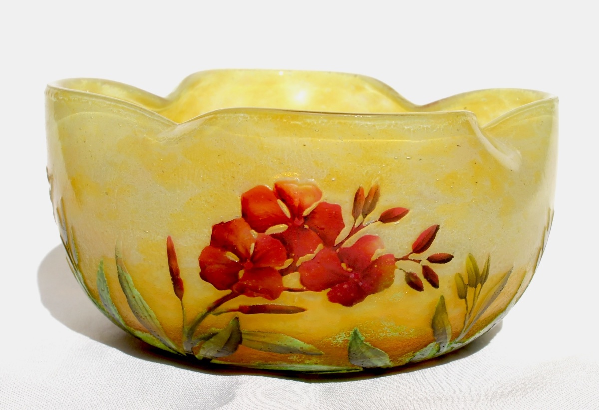 Daum Poly-lobed Goblet With Engraved Wallflower Decoration, Circa 1905, Art Nouveau Era-photo-2