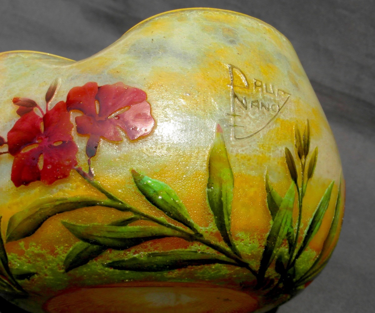 Daum Poly-lobed Goblet With Engraved Wallflower Decoration, Circa 1905, Art Nouveau Era-photo-3