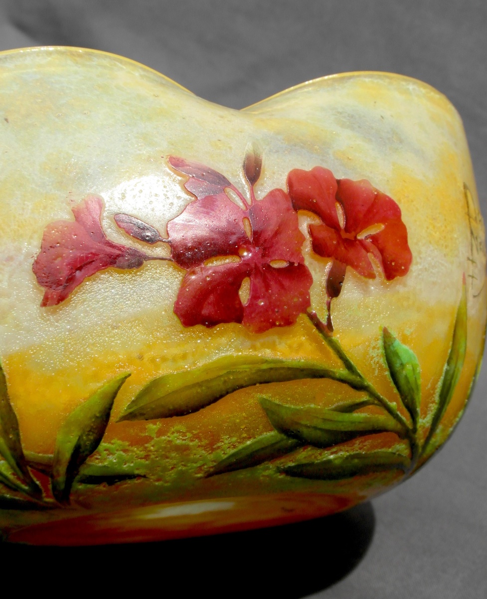 Daum Poly-lobed Goblet With Engraved Wallflower Decoration, Circa 1905, Art Nouveau Era-photo-3