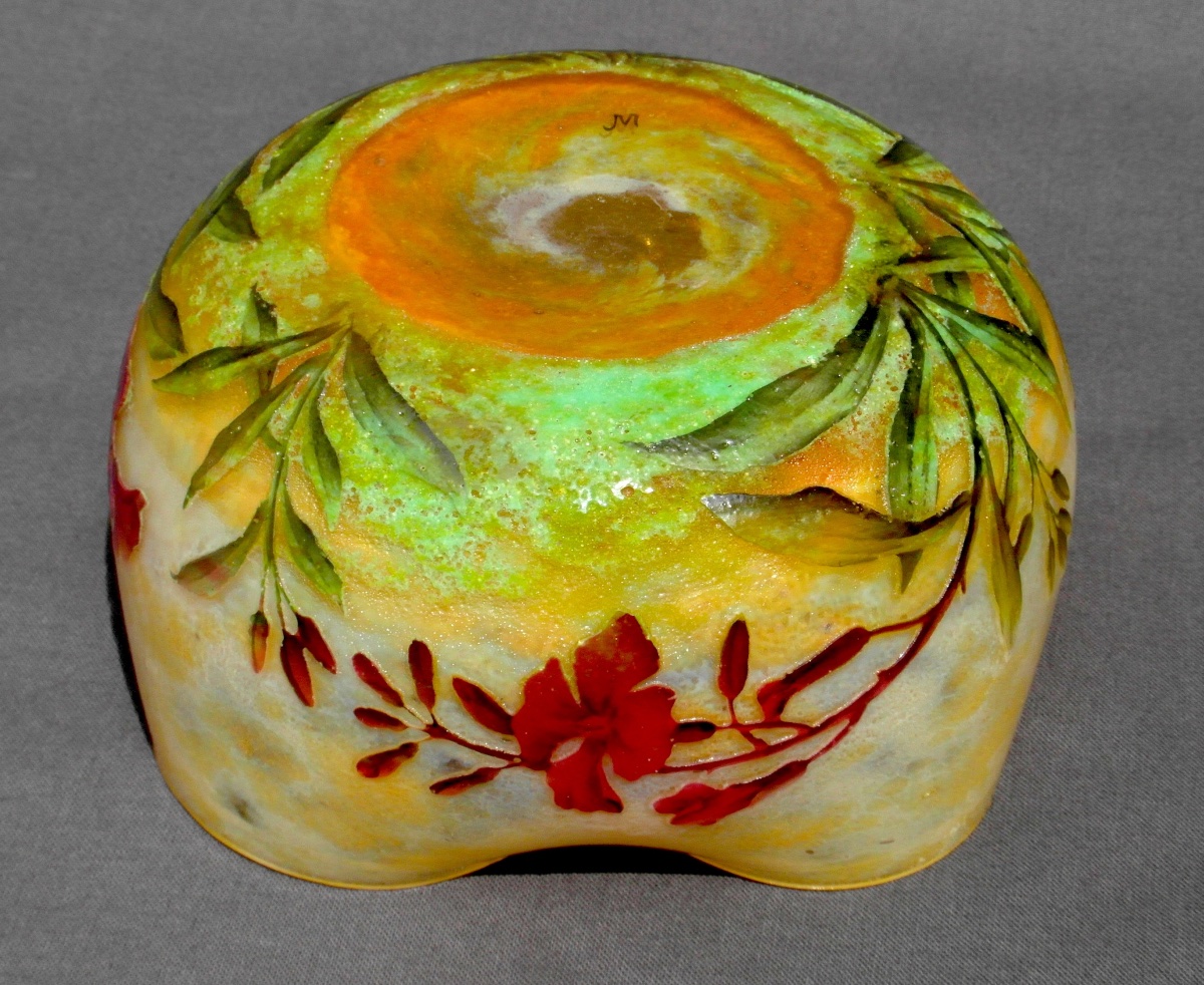 Daum Poly-lobed Goblet With Engraved Wallflower Decoration, Circa 1905, Art Nouveau Era-photo-4