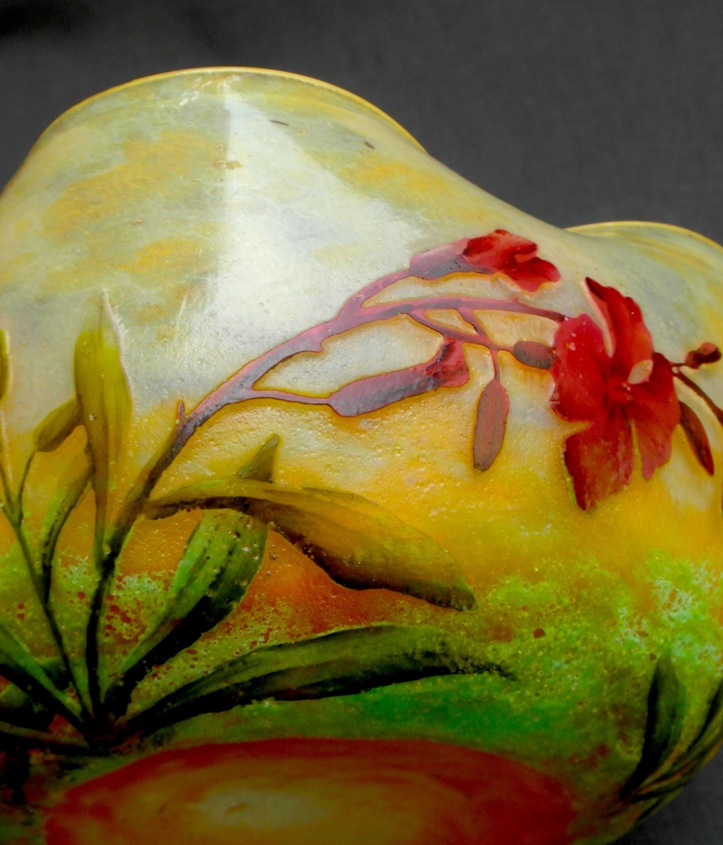 Daum Poly-lobed Goblet With Engraved Wallflower Decoration, Circa 1905, Art Nouveau Era-photo-7