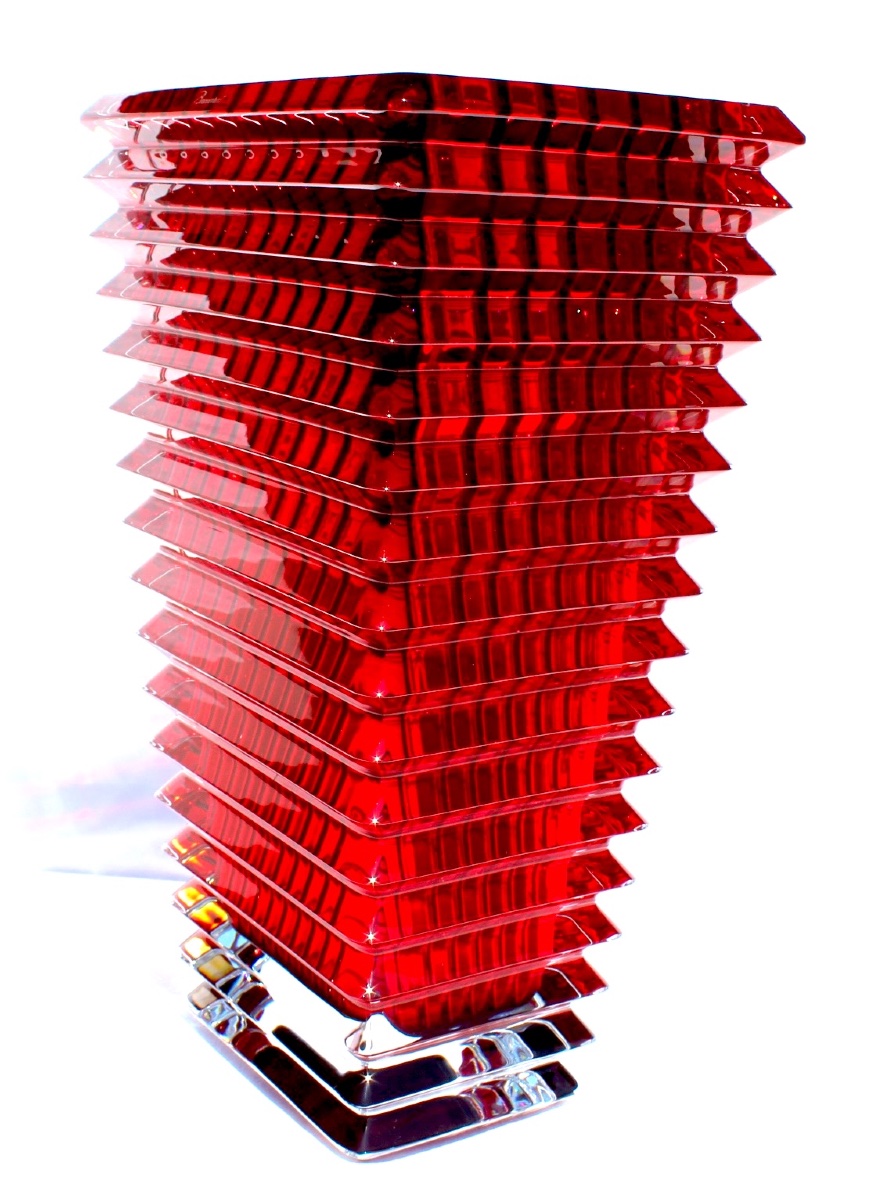 Red Baccarat "eye" Vase, Large 30 Cm Model, In Perfect Condition, 5.6 Kg, Formerly Daum Lalique -photo-1