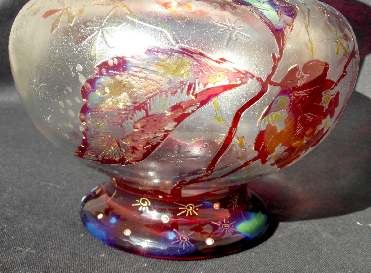 Rare vase art-nouveau à décor gravé, émaillé et irisé par Vallerysthal, vers 1895, era Galle-photo-2