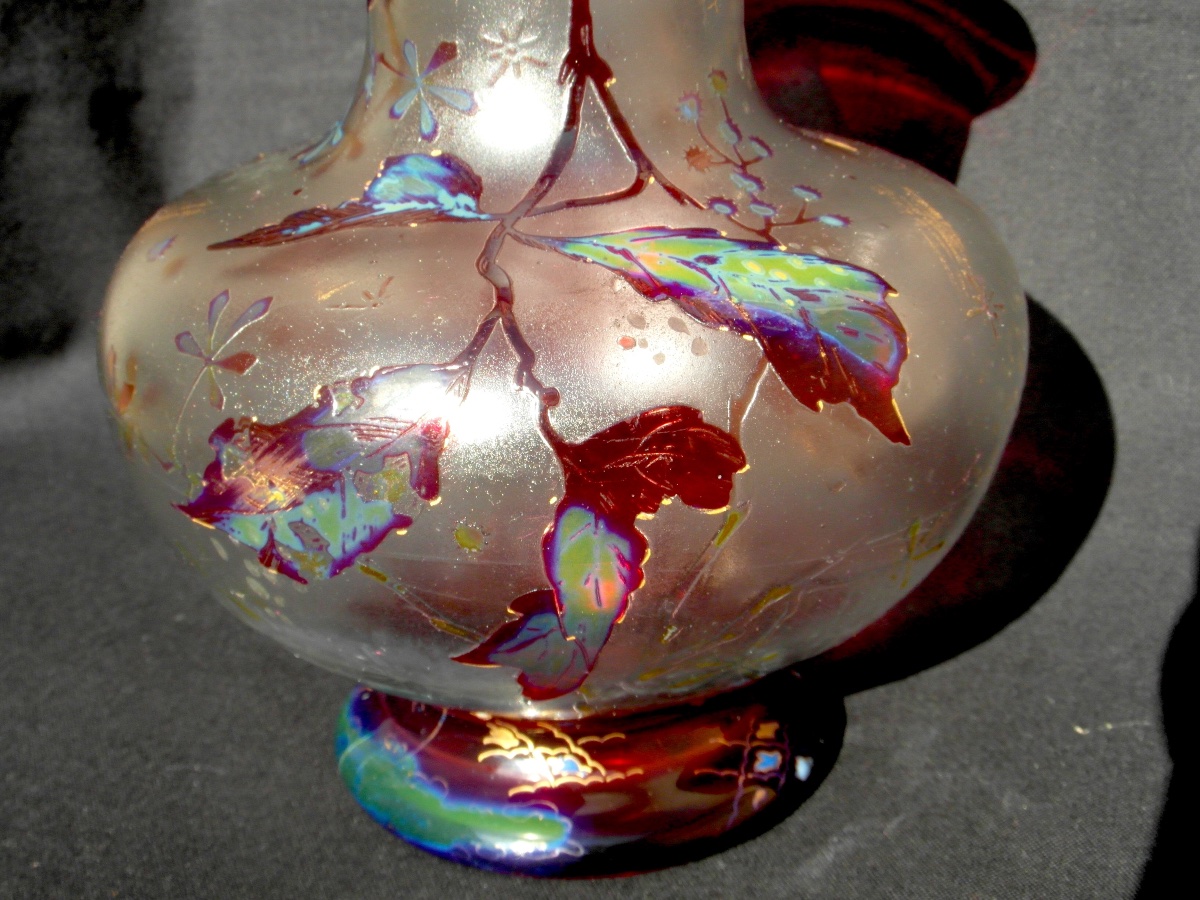 Rare vase art-nouveau à décor gravé, émaillé et irisé par Vallerysthal, vers 1895, era Galle-photo-5