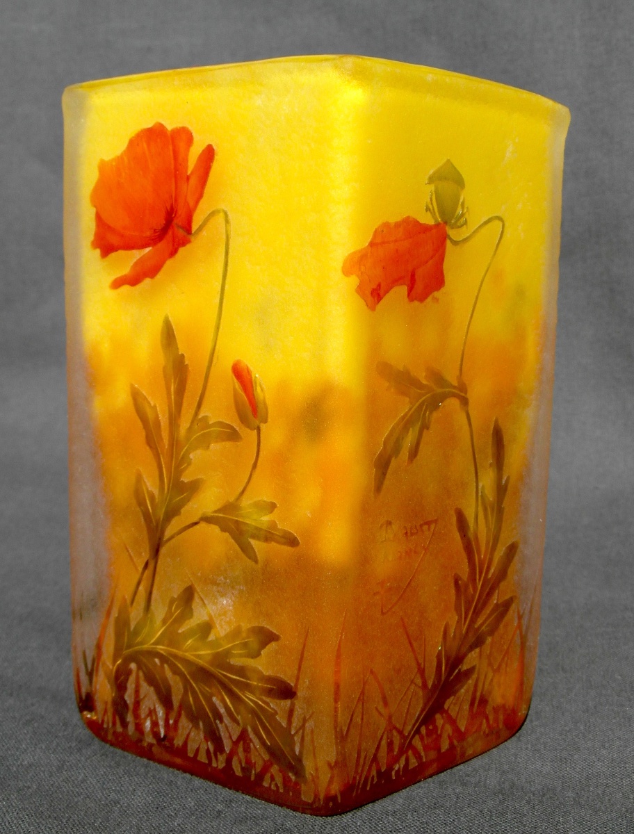 Vase art-nouveau à décor de coquelicots par Daum, parfait, era Gallé 1900-photo-2