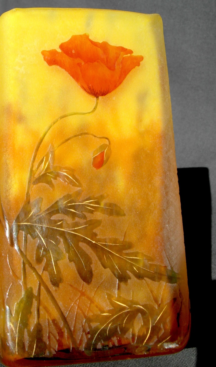 Vase art-nouveau à décor de coquelicots par Daum, parfait, era Gallé 1900-photo-4