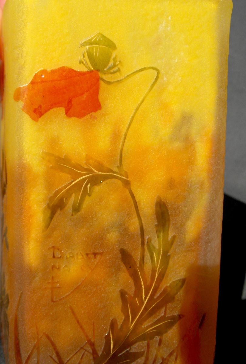 Vase art-nouveau à décor de coquelicots par Daum, parfait, era Gallé 1900-photo-1