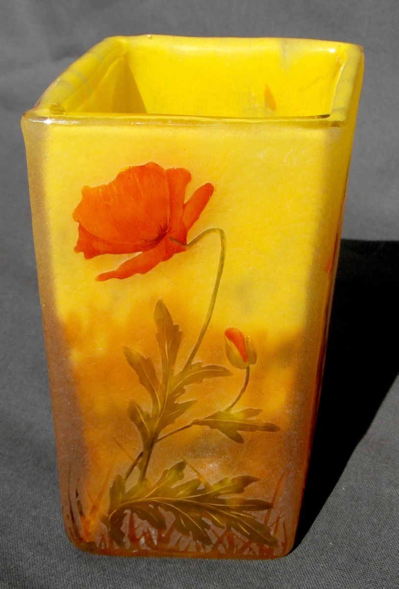 Vase art-nouveau à décor de coquelicots par Daum, parfait, era Gallé 1900-photo-2