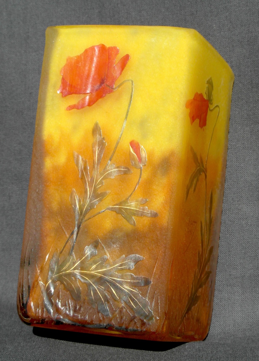 Vase art-nouveau à décor de coquelicots par Daum, parfait, era Gallé 1900-photo-3