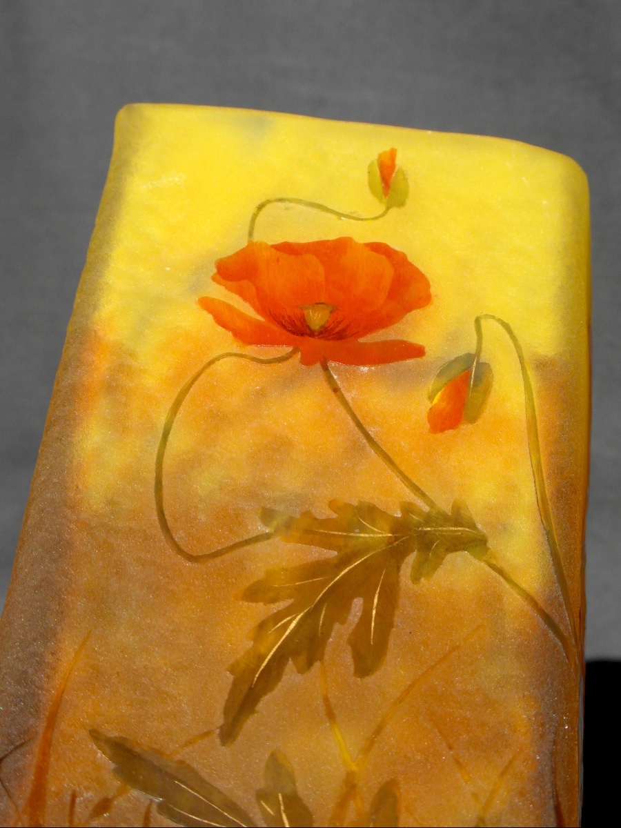 Vase art-nouveau à décor de coquelicots par Daum, parfait, era Gallé 1900-photo-5